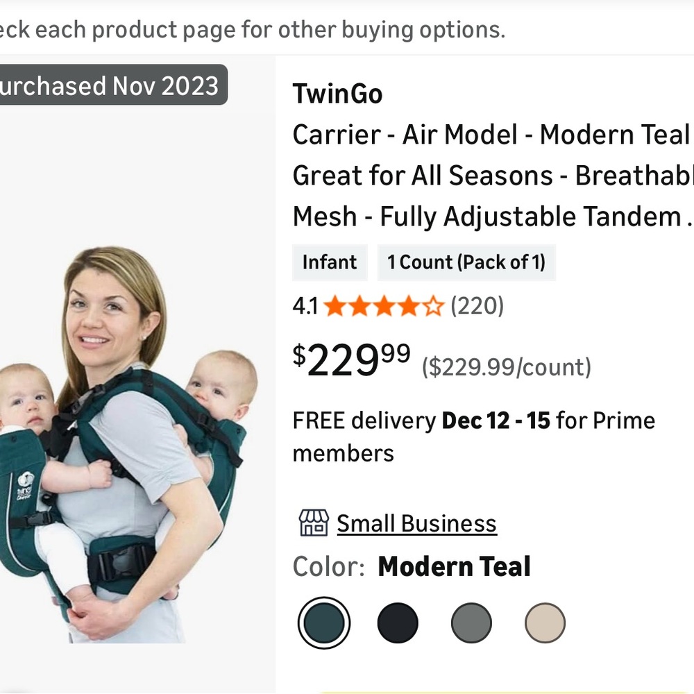TwinGo Carrier in Modern Teal